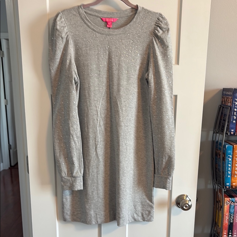 Lilly Pulitzer Gray Long Sleeve Dress with Puff Shoulders EUC Size Medium